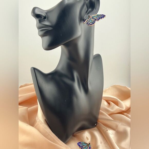 Blue Crystal Butterfly Wing Earrings - Picture 10 of 10